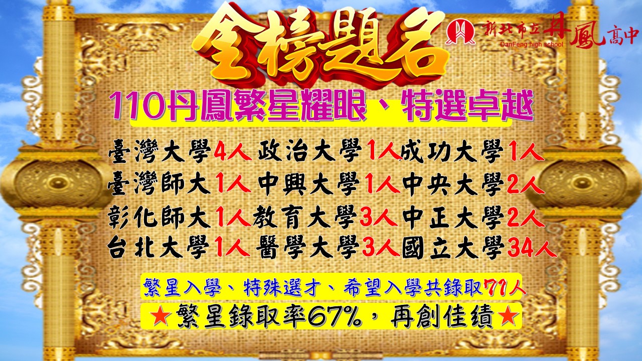 110丹鳳繁星耀眼，特選卓越 110丹鳳繁星耀眼，特選卓越
