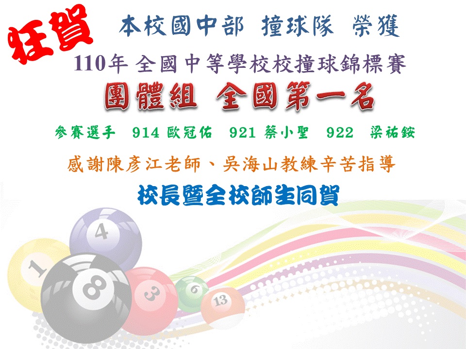 110年全國中等學校撞球錦標賽