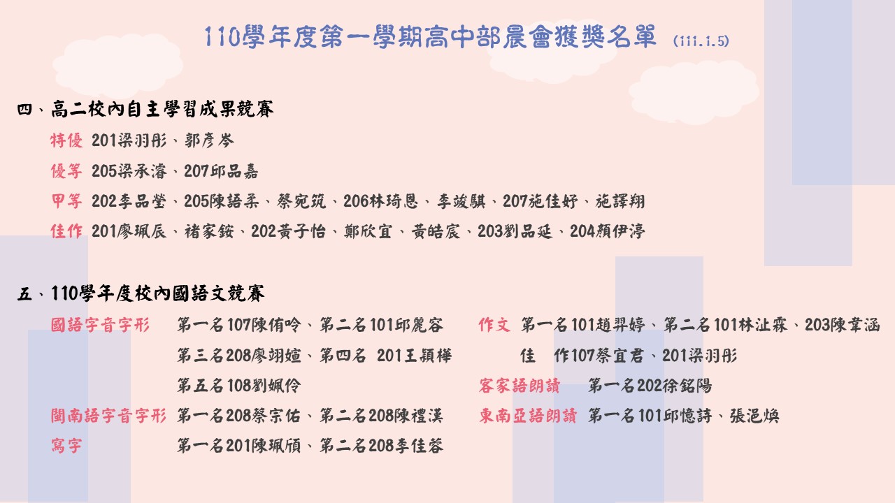 晨會獲獎名單