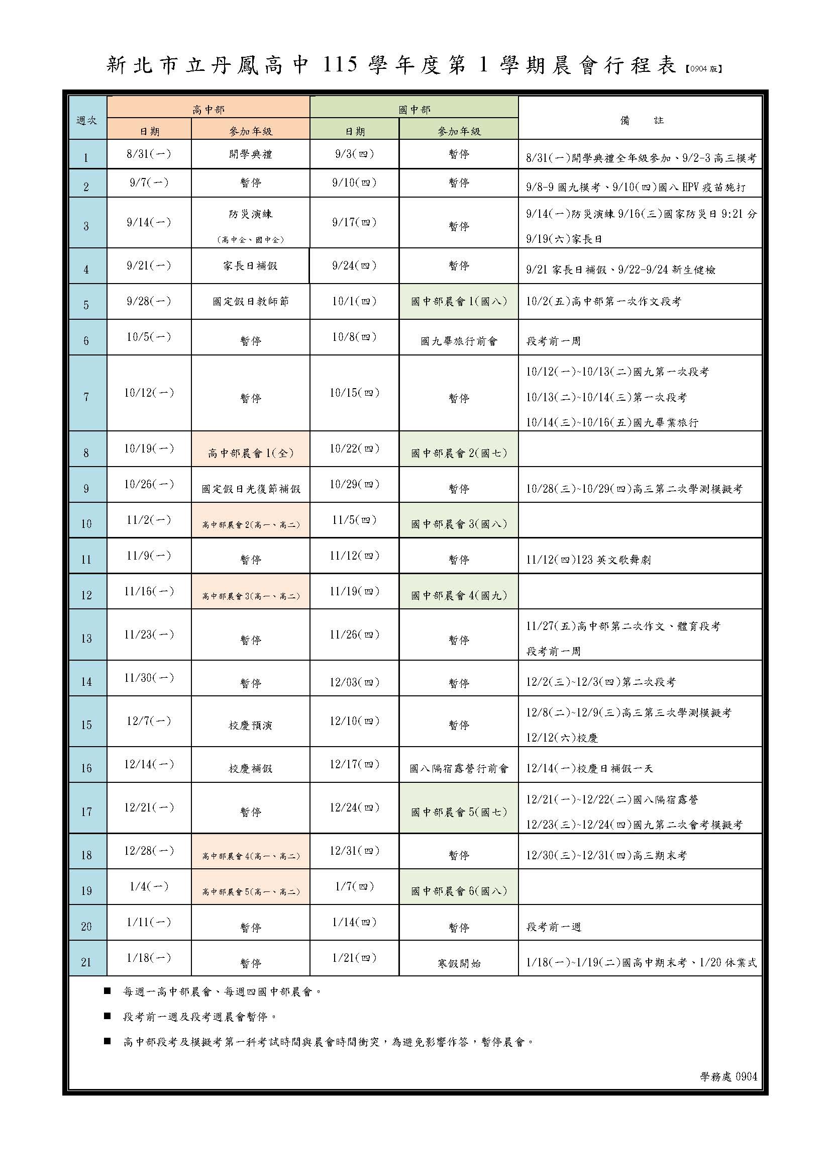 晨會行程表