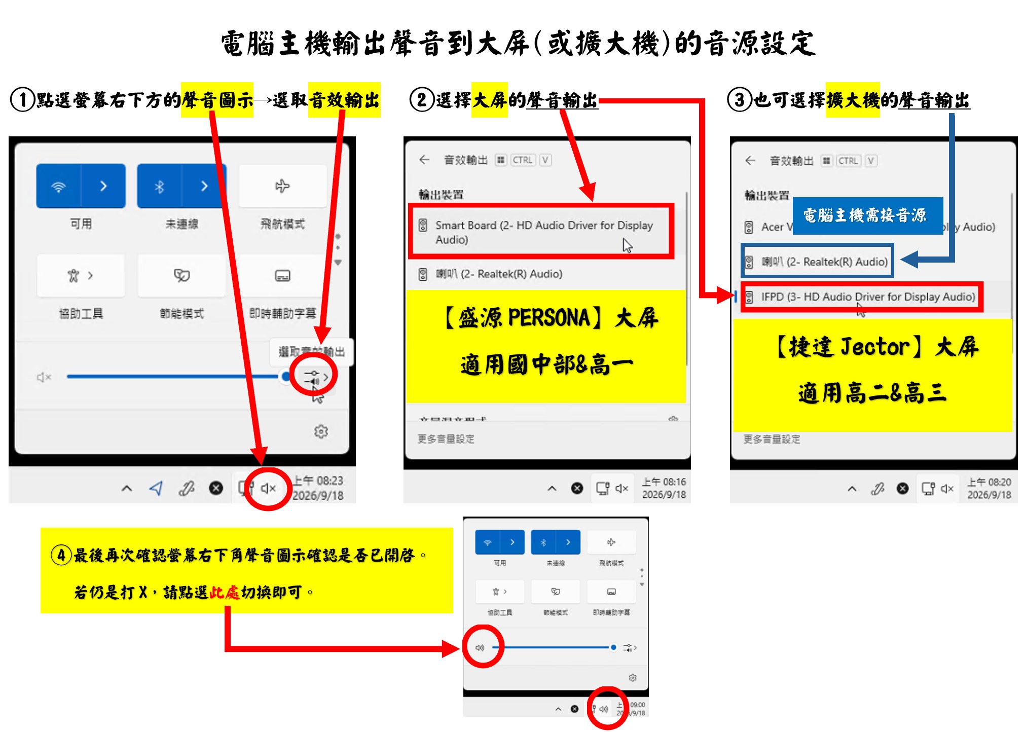 電腦主機輸出聲音到大屏(或擴大機)的音源設定